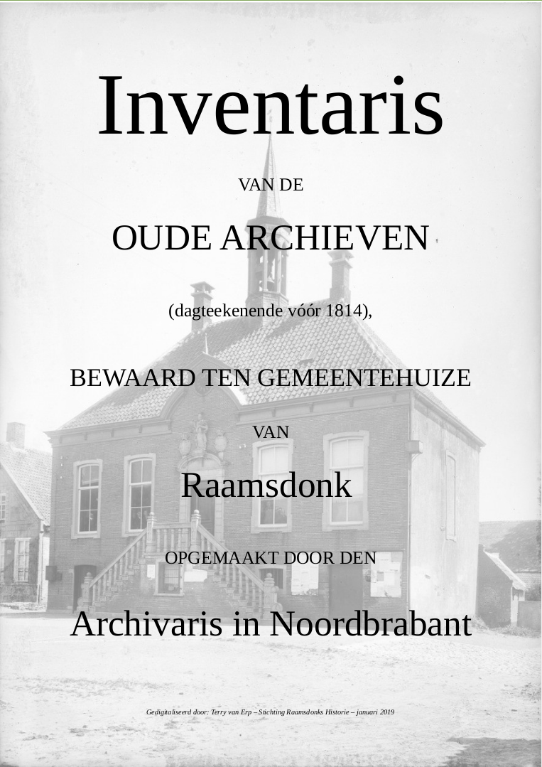 Kaft van Inventaris van de oude archieven van het dorp Raamsdonk