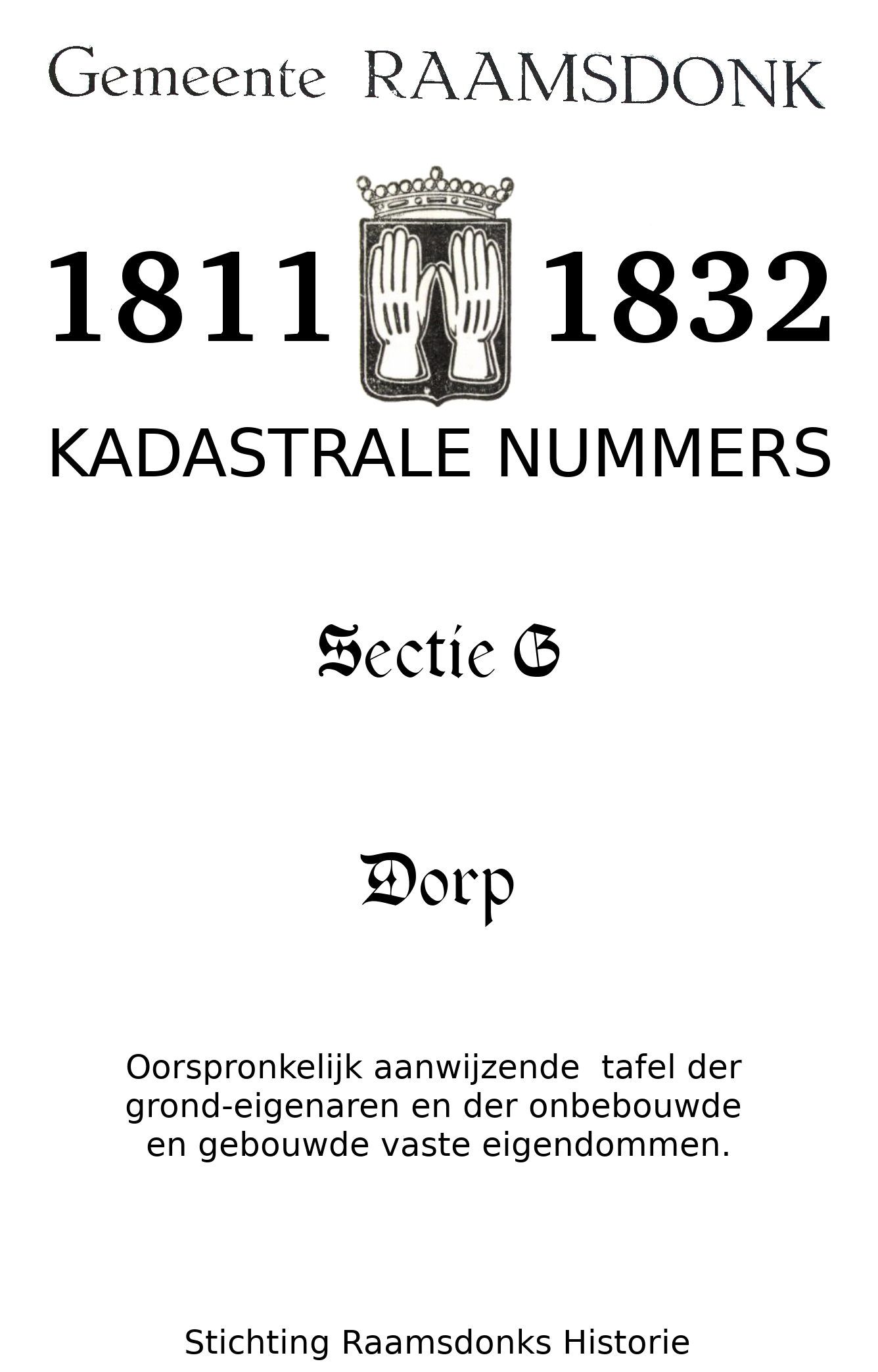 Kaft van Kadastrale nummers sectie G Raamsdonk Dorp 1811 - 1832